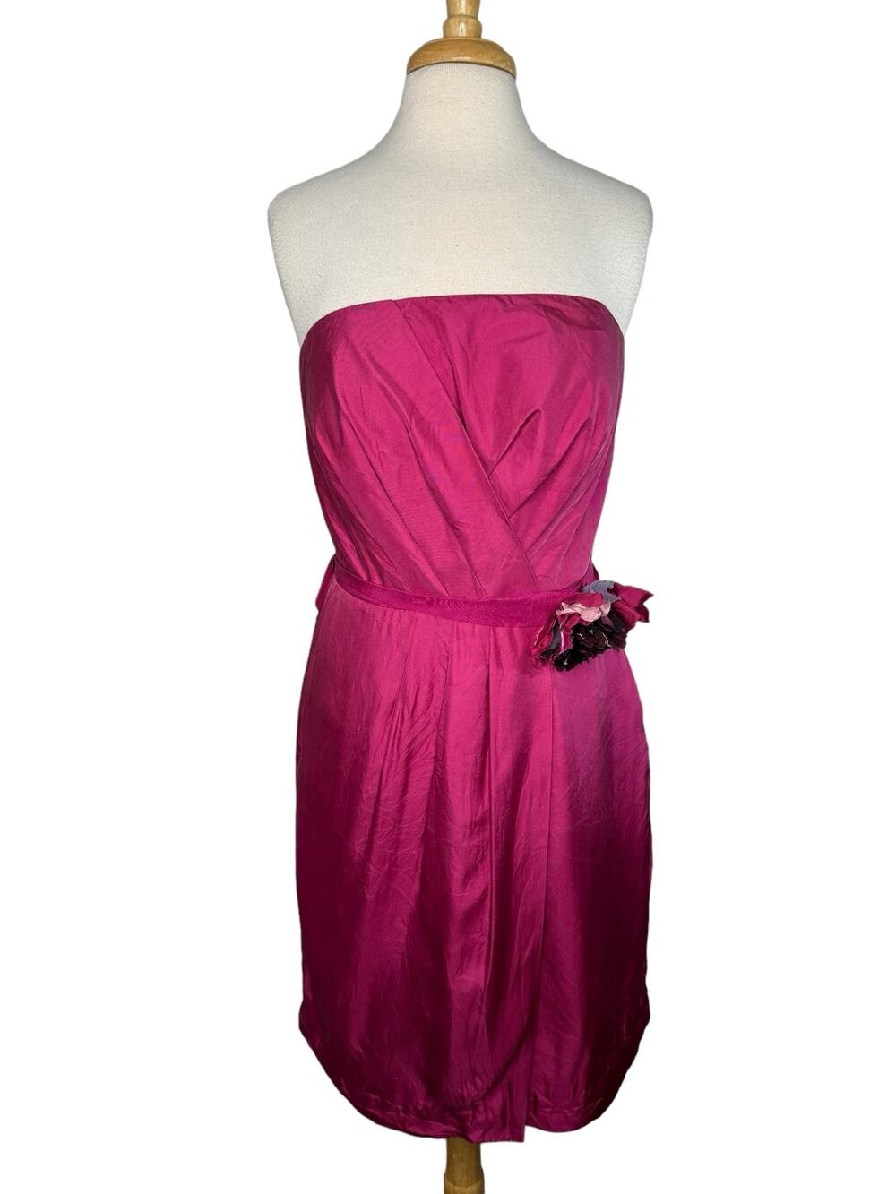 BANANA REPUBLIC Monogram Magenta Pink Strapless Silk Dress Size 12 Womens